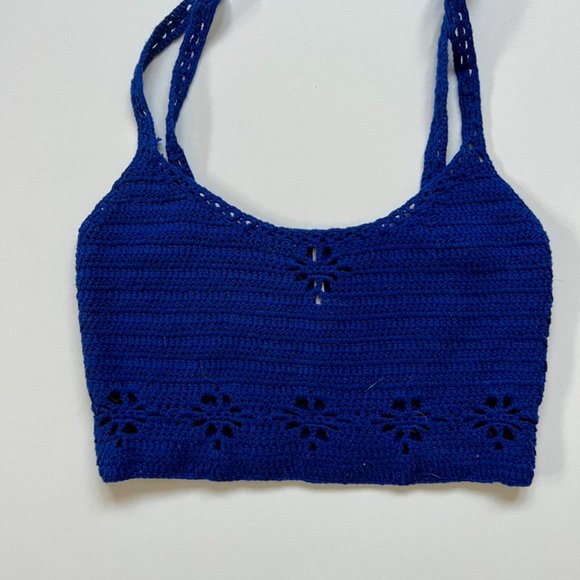 Free People Crochet Crop Top Blue Small - Picture 9 of 9